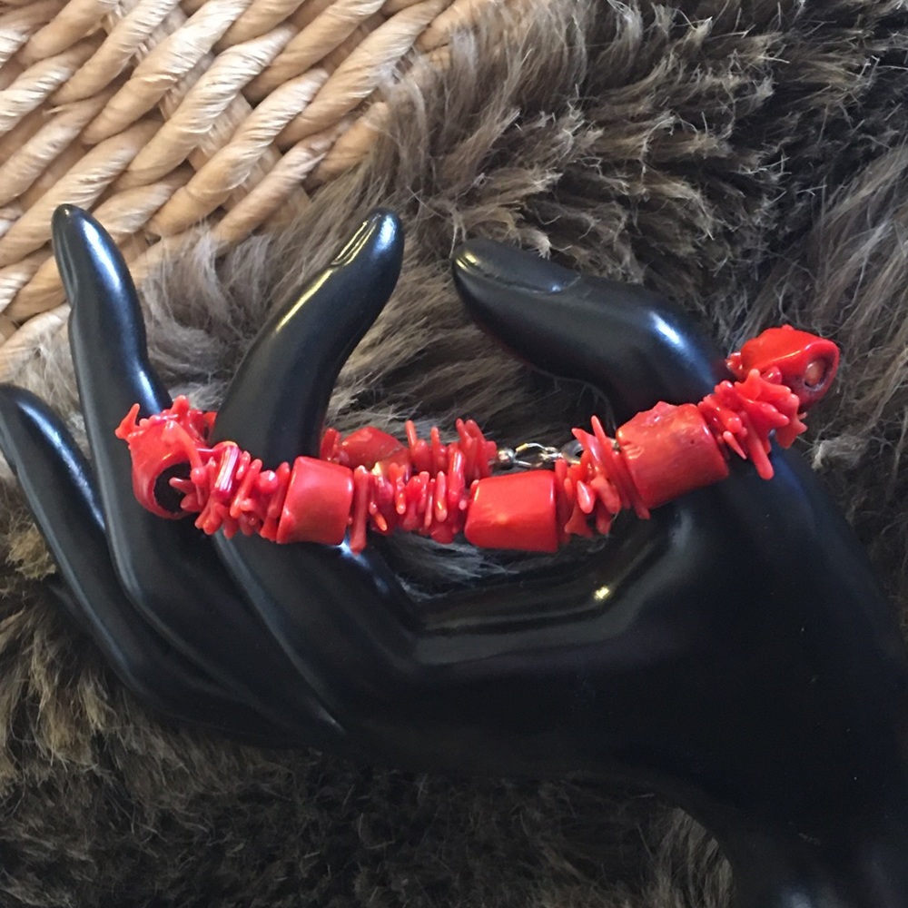 Vintage genuine rough red coral beaded toggle bracelet